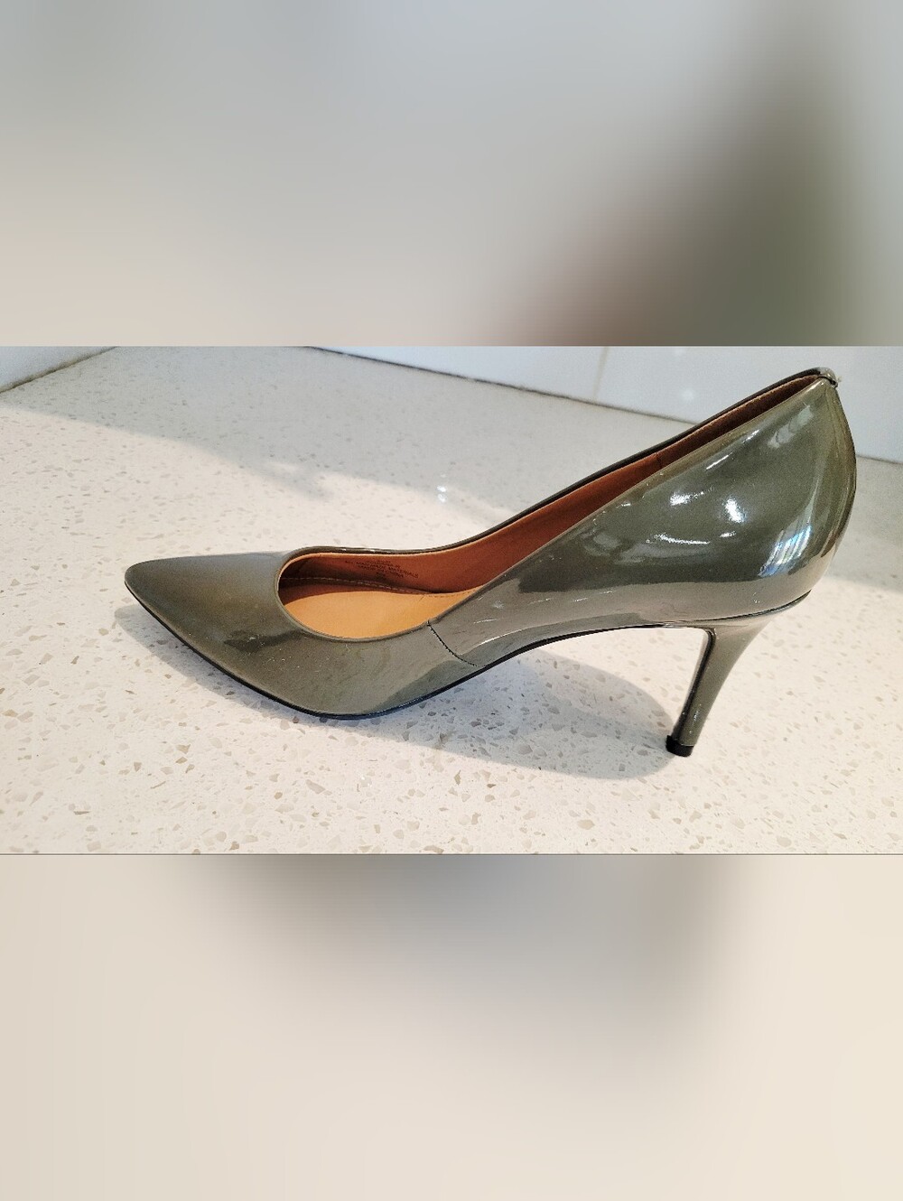 Calvin Klein Olive Green Patent Pumps | Size 8.5 | 3.5" Heel - Picture 6 of 8